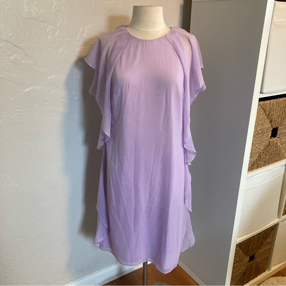 NEW!  Lauren Ralph Lauren Ruffled Olokun crepe Dress in ‘violet’ - Picture 2 of 13